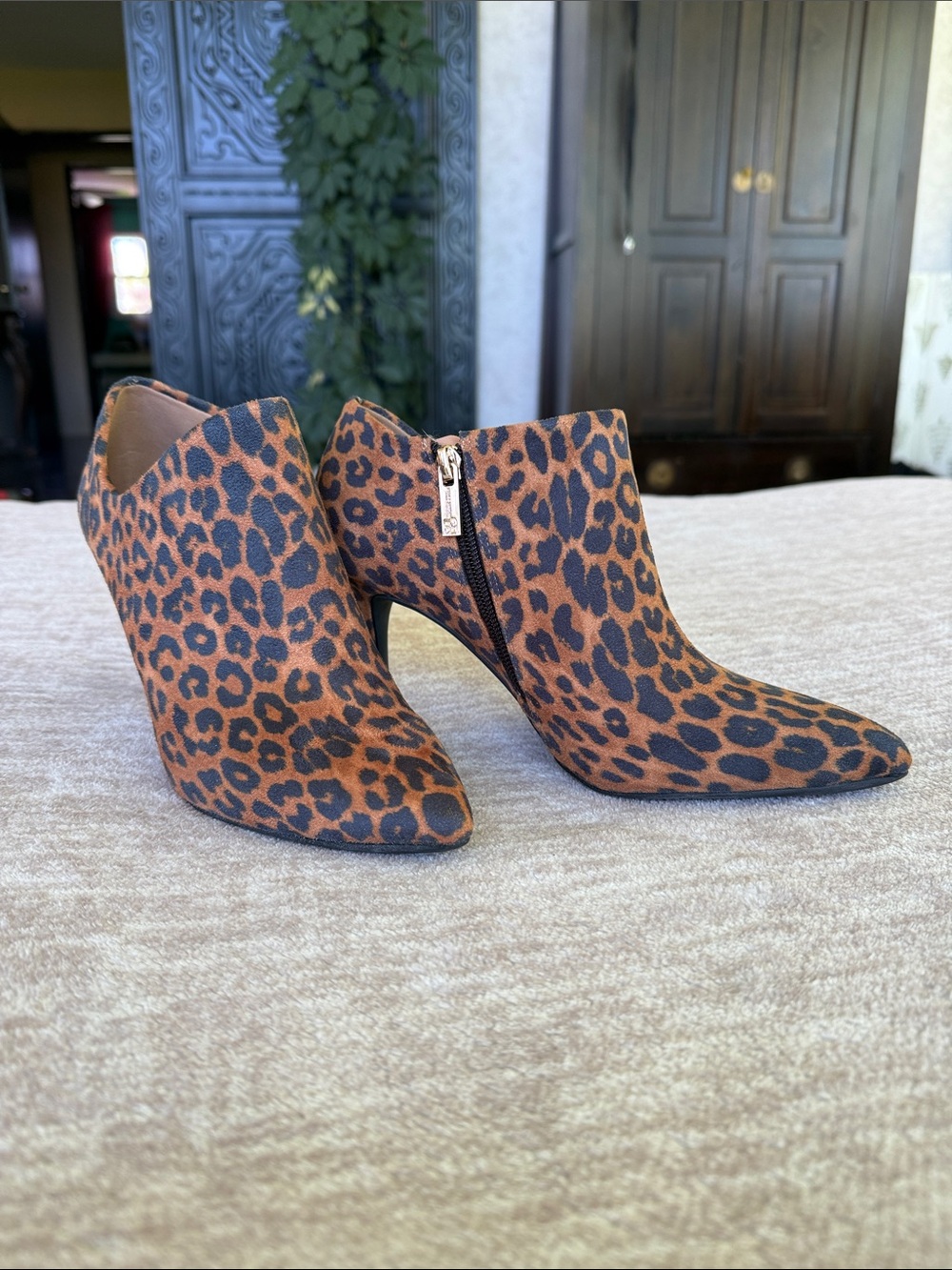 Jessica Simpson Leopard Print Pointed Toe Ankle Booties